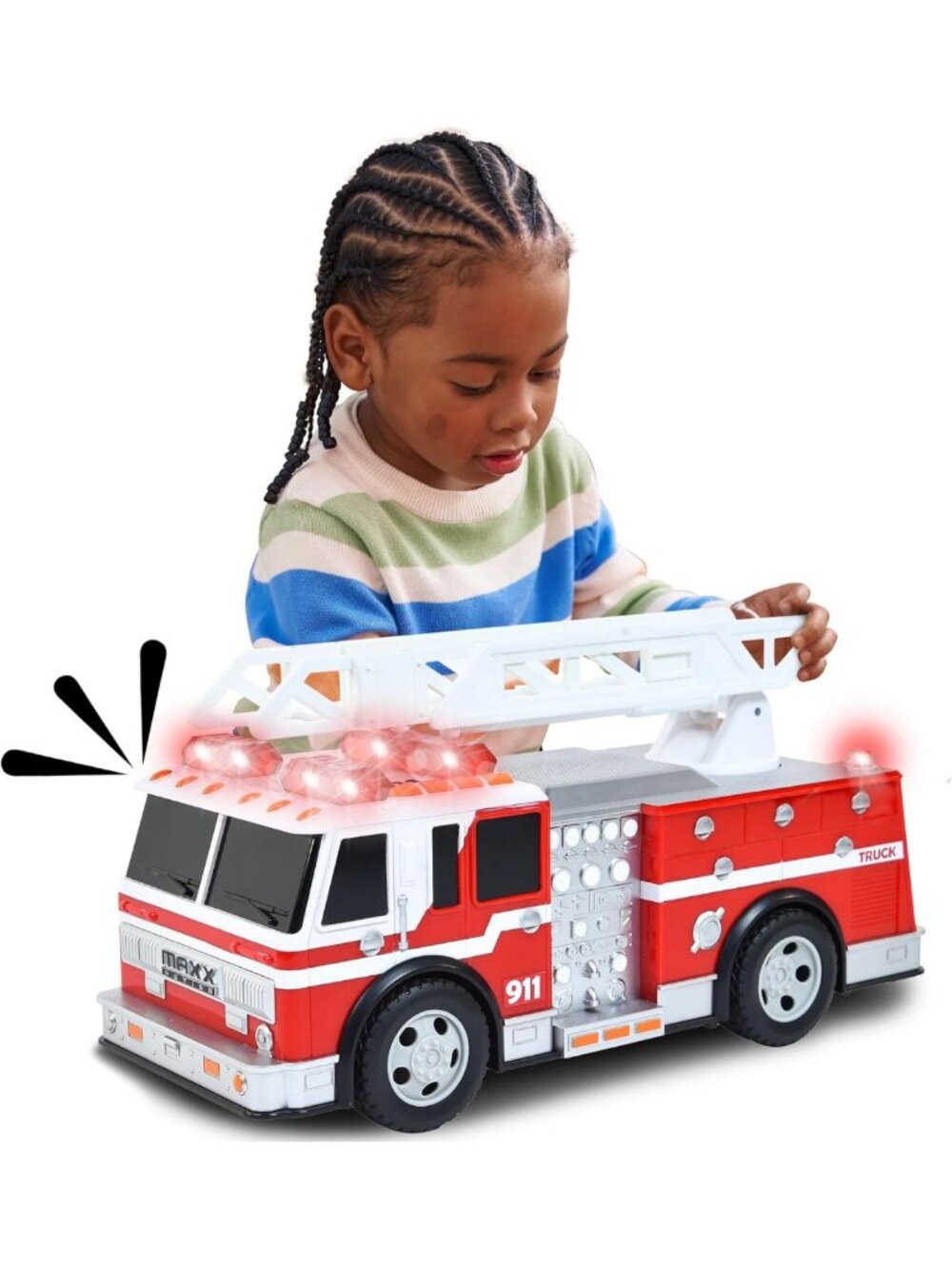 Large Fire Truck Toy with Lights & Sounds, Extendable Ladder, Motorized Drive